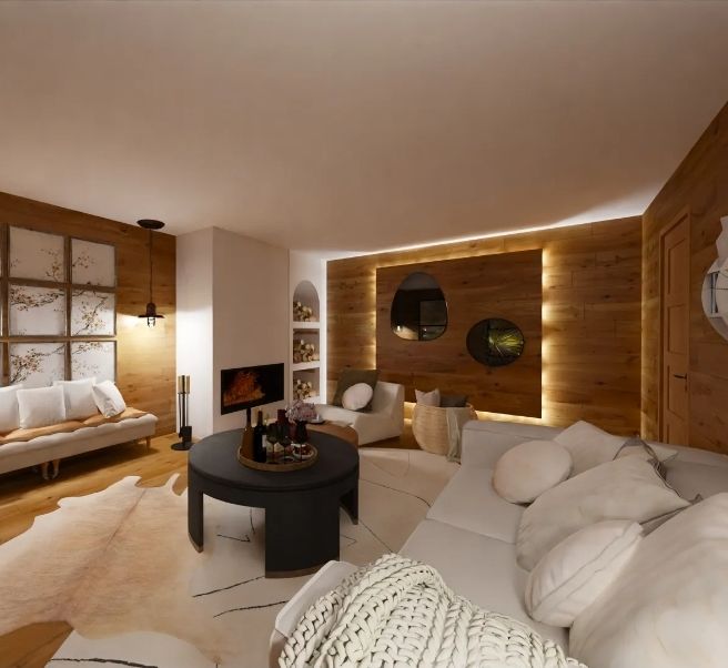 simulation 3d d'un intérieur de chalet